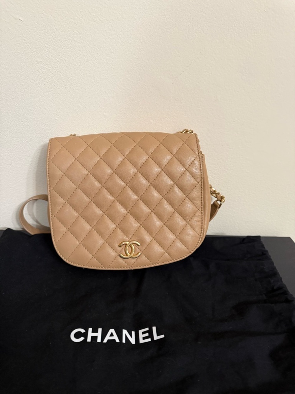 Chanel Coco CC Messenger Calfskin and Quilted Goatskin Tan Bag - Picture 11 of 16